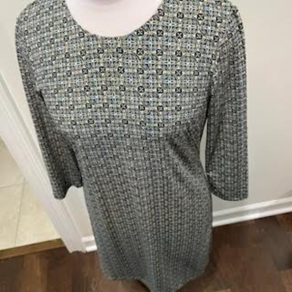 J. McLaughlin Midi Sheath Dress Long Sleeve Patterned Sz M Office